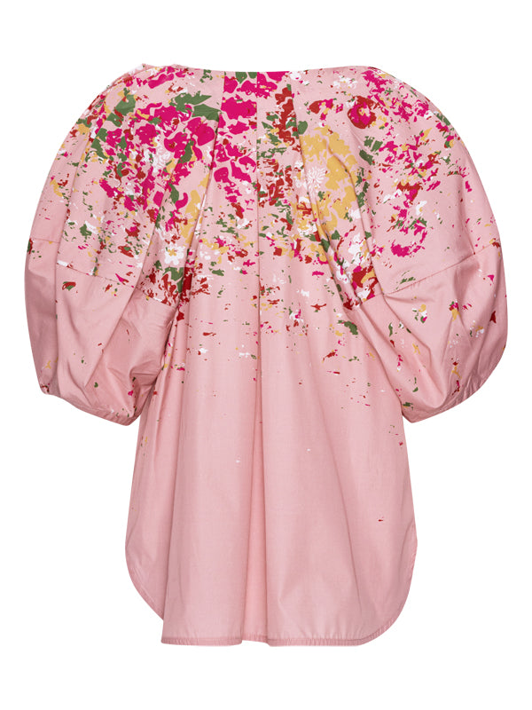 Ka Wa Key puff blouse - Distressed Floral Puff Sleeve Blouse in Rose Garden print