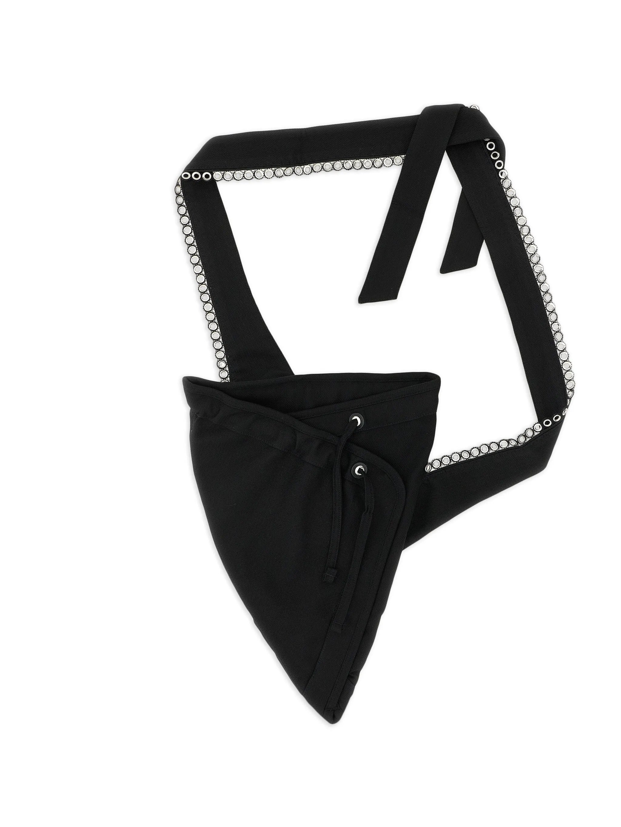 Kiko Kostadinov Kest Pouch Bag in Space Black with a sculptural silhouette and perforated strap.
