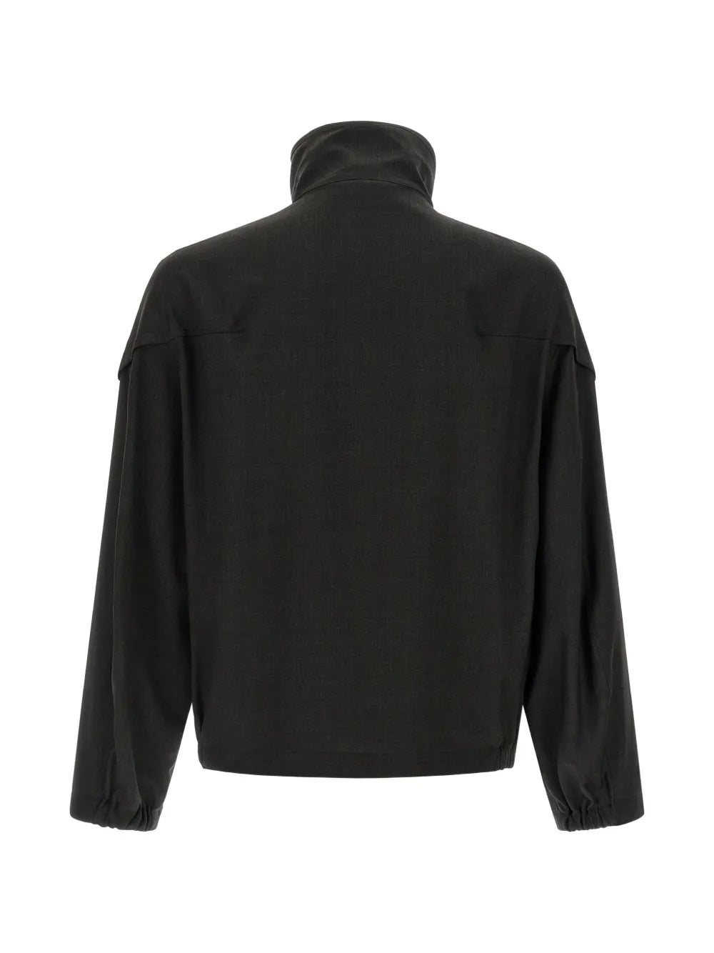 Back view of a dark brown pullover with high neck from Kiko Kostadinov on a white background