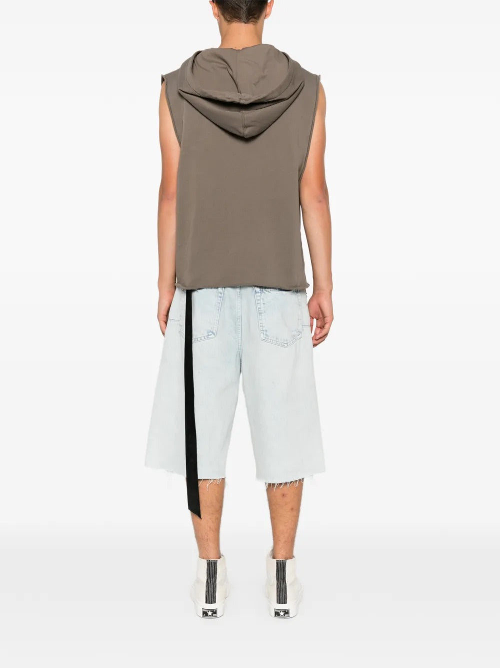 Rick Owens DRKSHDW Knit Sweat Top Hooded Tunic in Dust worn rear view