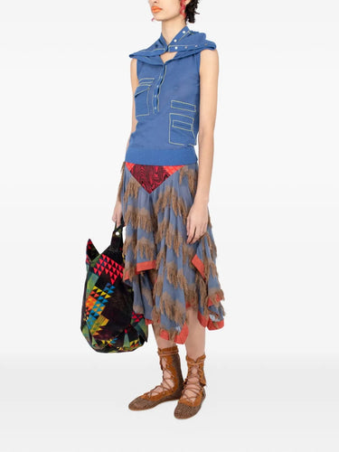Kiko Kostadinov Kreiner knit top denim blue side view showing fit