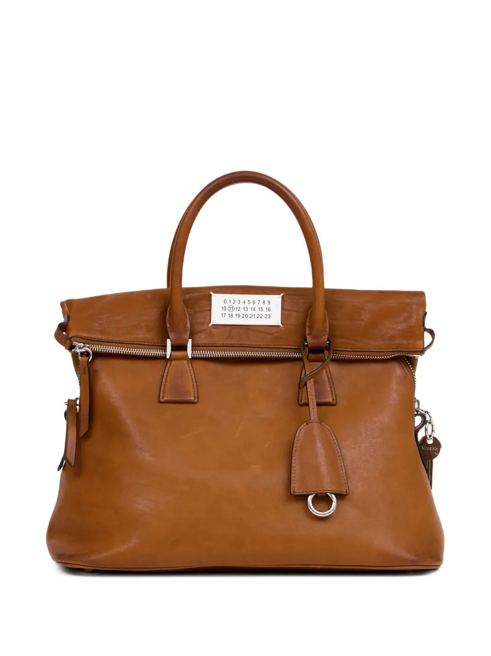 Brown 5AC leather bag from Maison Margiela on a white background.