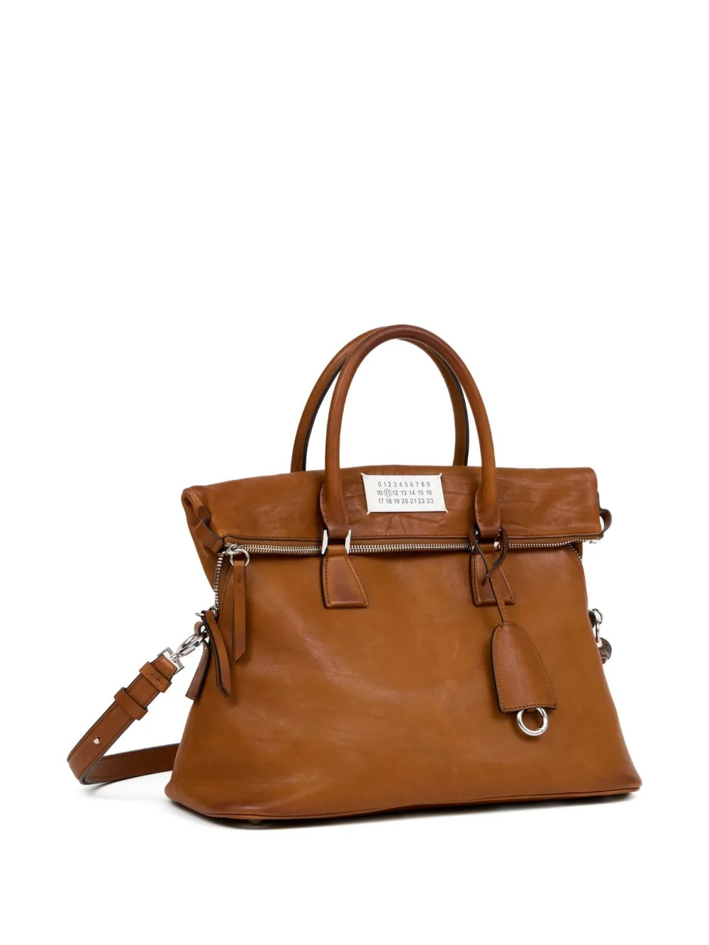Brown 5AC leather bag from Maison Margiela on a white background.