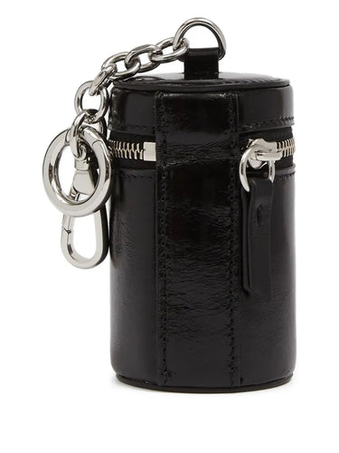 Back view of the black leather Maison Margiela Dog Waste Bag Dispenser, showing the smooth leather surface and compact shape.