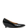 Maison Margiela Heel-Less Pump 55mm in black, side view showing structured wedge silhouette and pointed toe in smooth black leather