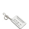 Front view of the Maison Margiela Keyring Card in black leather, featuring white printed brand information on the surface.