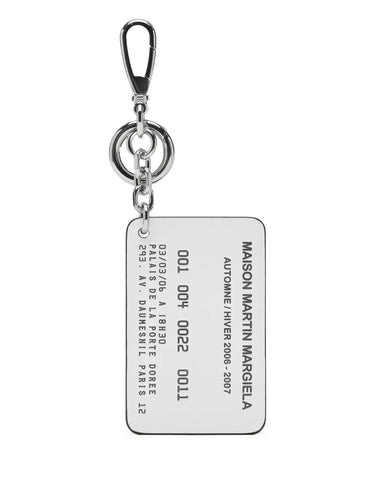 Close-up view of the Maison Margiela Keyring Card showing the black and white leather side.