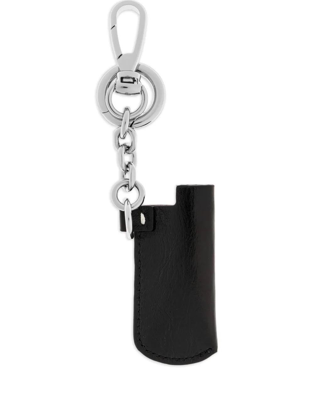 Front view of the Maison Margiela Small Lighter Case in black leather, featuring the single white signature stitch on the front.