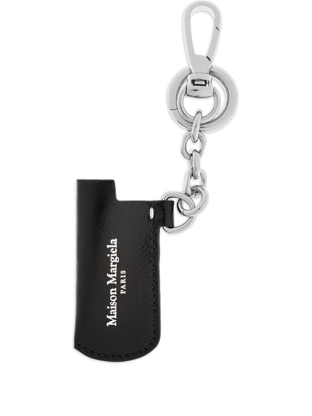Back view of the black leather Maison Margiela Small Lighter Case, showing the white printed Maison Margiela logo.