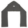 Front view of the Maison Margiela hooded scarf in dark grey on a white background, featuring a ribbed knit texture and integrated hood design.