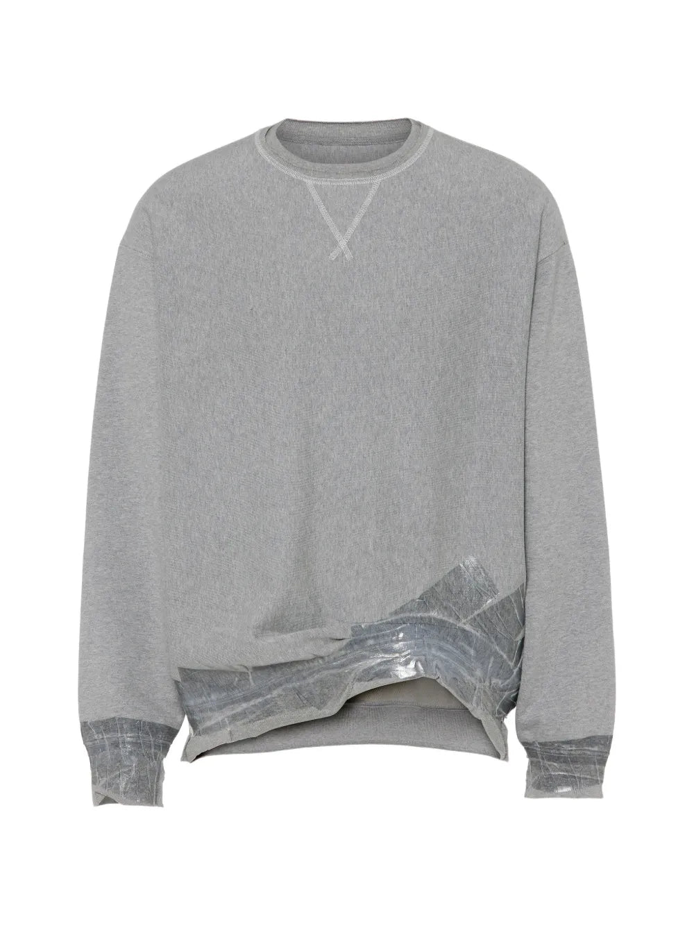 Maison Margiela Sweatshirt in grey melange, full length product image with tape design on the hems