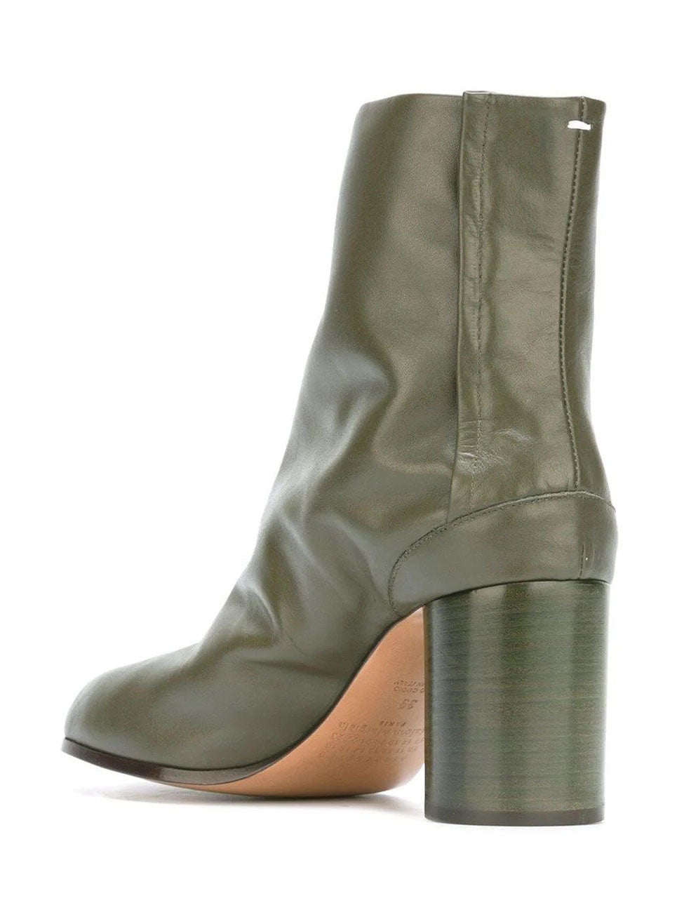 Back and side view of the Maison Margiela Tabi Ankle Boots H60 in Forest Green, showing the ankle-height silhouette, back seam and 60mm block heel.