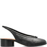 Side view of the Maison Margiela Tabi New Ballerina Slingback 30mm in black, featuring a low block heel, split-toe design, pleated sides, and a slender slingback strap.