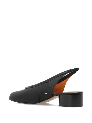 Back view of the black Tabi New Ballerina Slingback 30mm, showing the low block heel, open heel structure, and slim slingback strap.