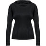 Pleats Please Issey Miyake Mock Neck Long Sleeve Shirt Black - front view showing pleated texture, mock neck and slim fit silhouette 