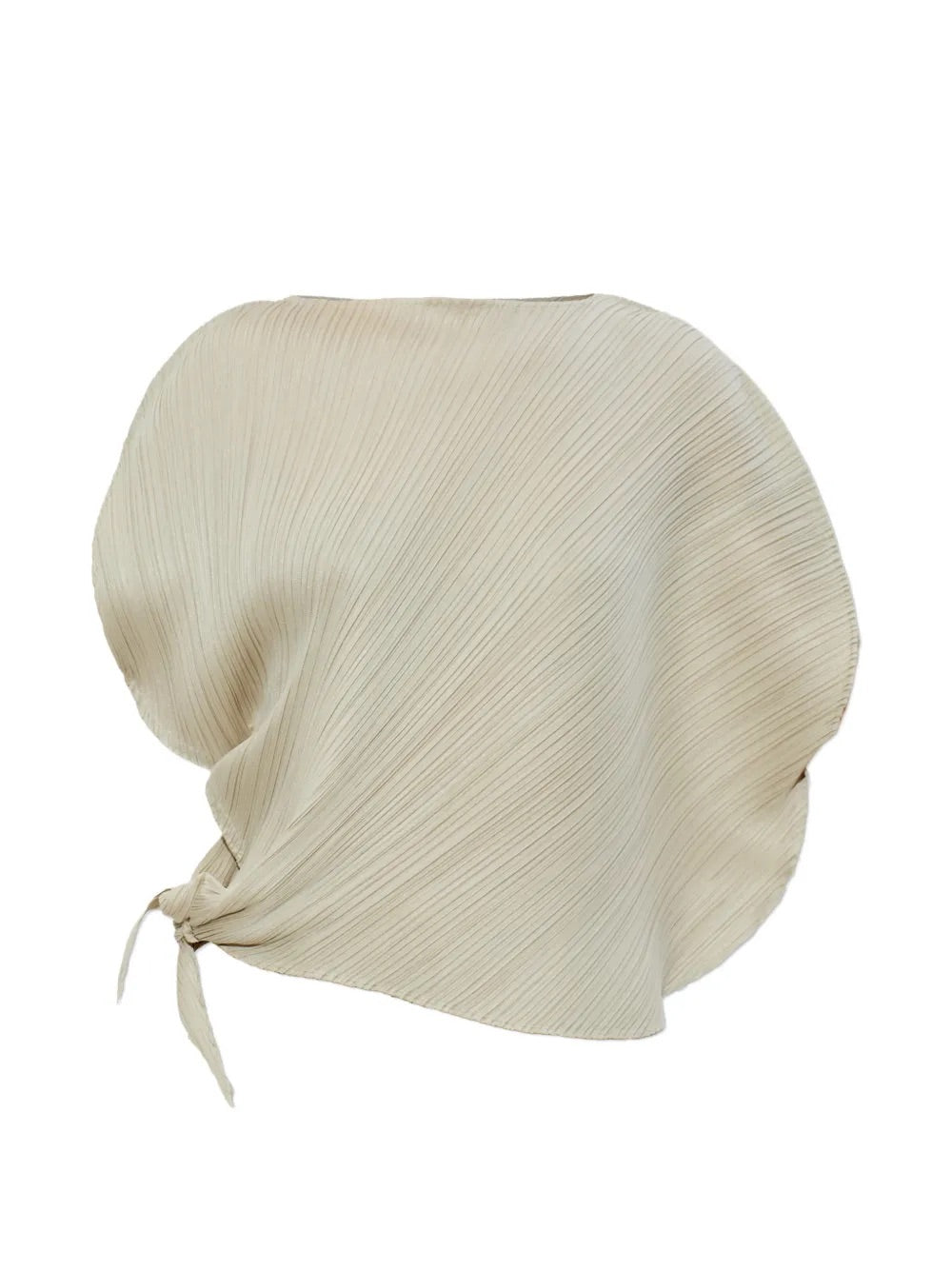 Pleats Please Issey Miyake leaf top greige front view with plissé texture