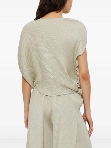 Pleats Please Issey Miyake leaf top greige back view