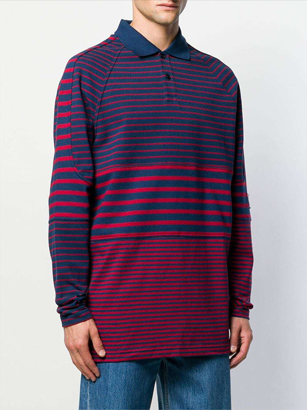 Panelled Polo Top - Red Stripes