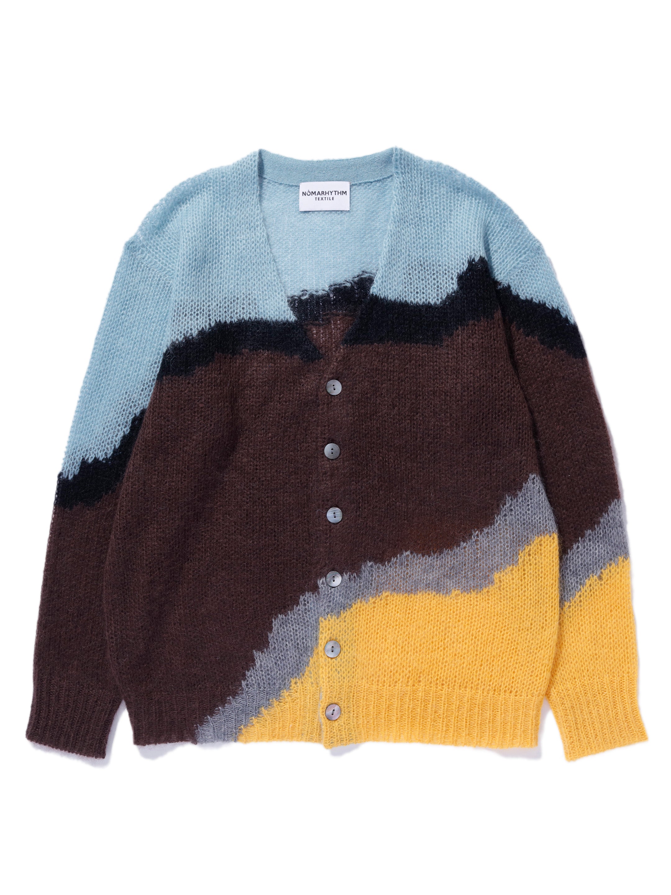 Multi Colour Mohair Cardigan - Brown x Light Blue-[-NÒMARYTHM TEXTILE-1