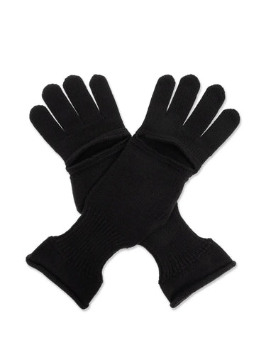 Back packshot of the Issey Miyake AW25 Breeze Knit Gloves in black, highlighting the smooth knit construction and subtle cut-out detail.