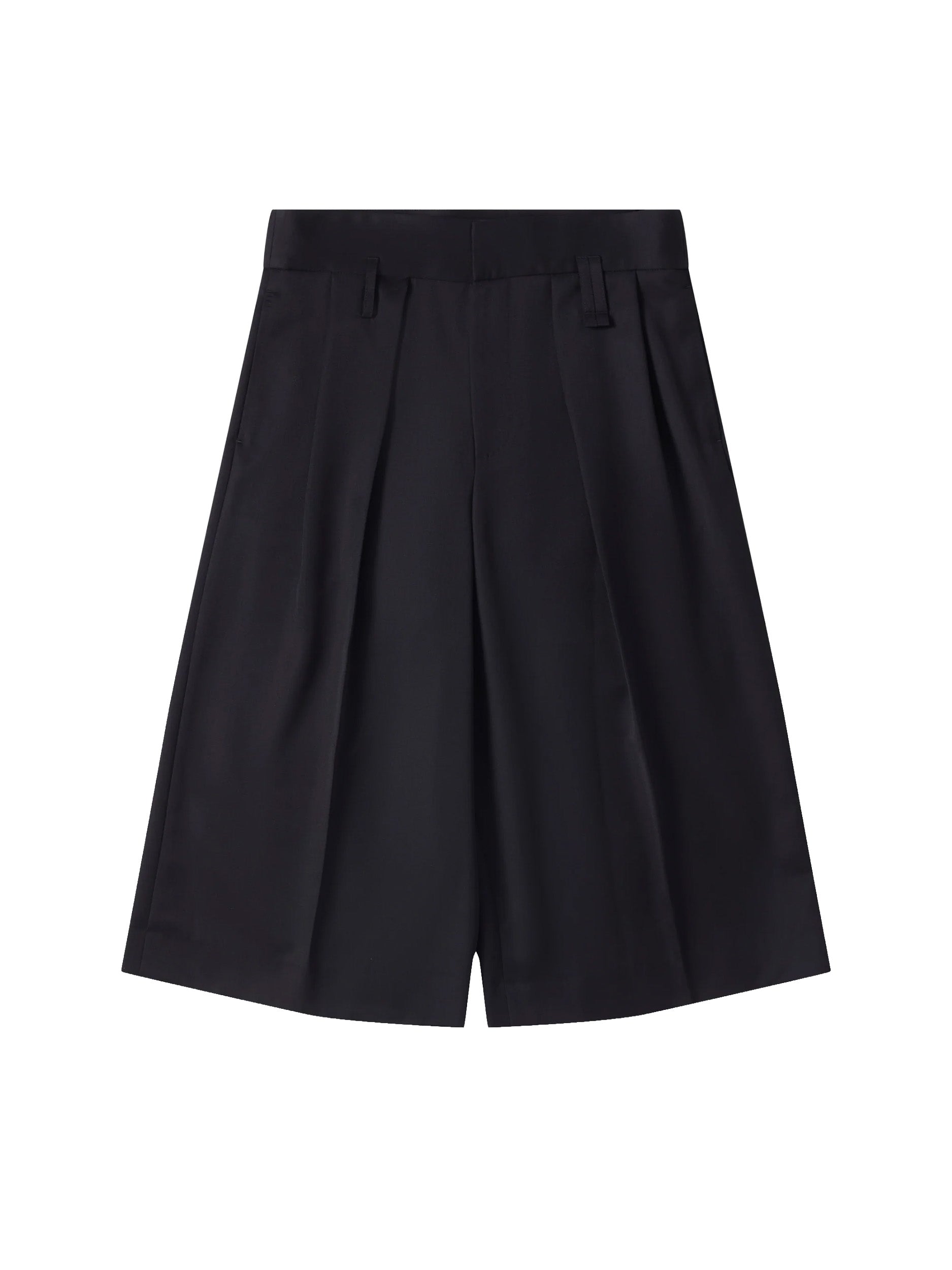 Simone Rocha Peeling Waist Wide Leg Shorts in Black with wide pleated legs
