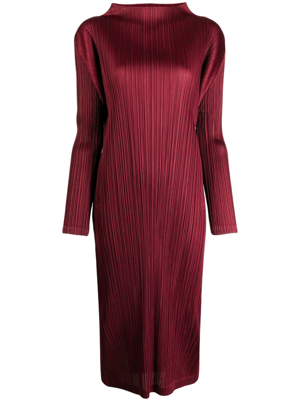 Pleats Please Issey Miyake - high neck dress in brown - 1