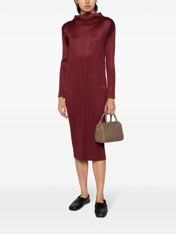 Pleats Please Issey Miyake - high neck dress in brown - 2