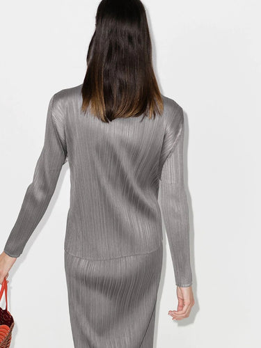 SS25 Basic Mock Neck Long-Sleeve Top in Grey from Pleats Please Issey Miyake