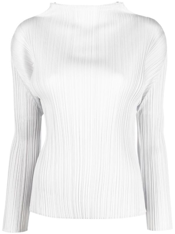 Basic Mock Neck Long-Sleeve Top in Light Gray from Pleats Please Issey Miyake