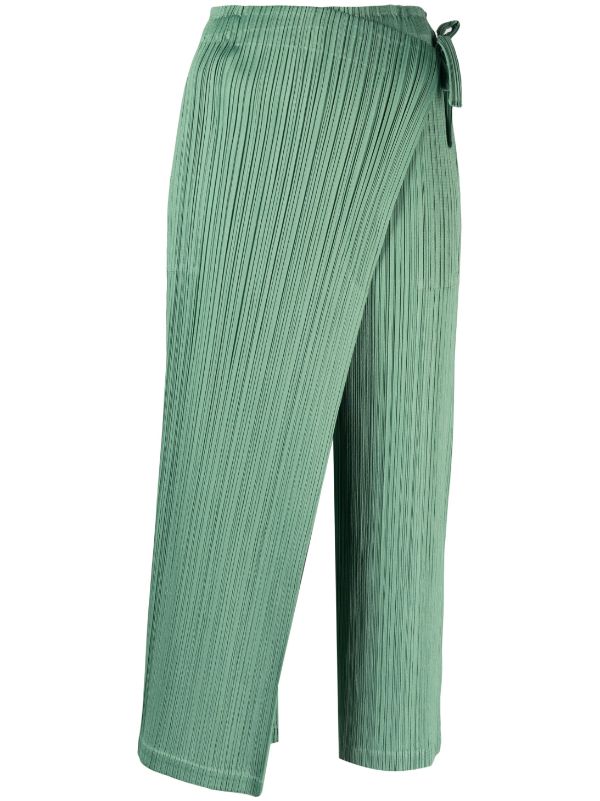Pleats Please Issey Miyake - pleated pants in steel green - 1