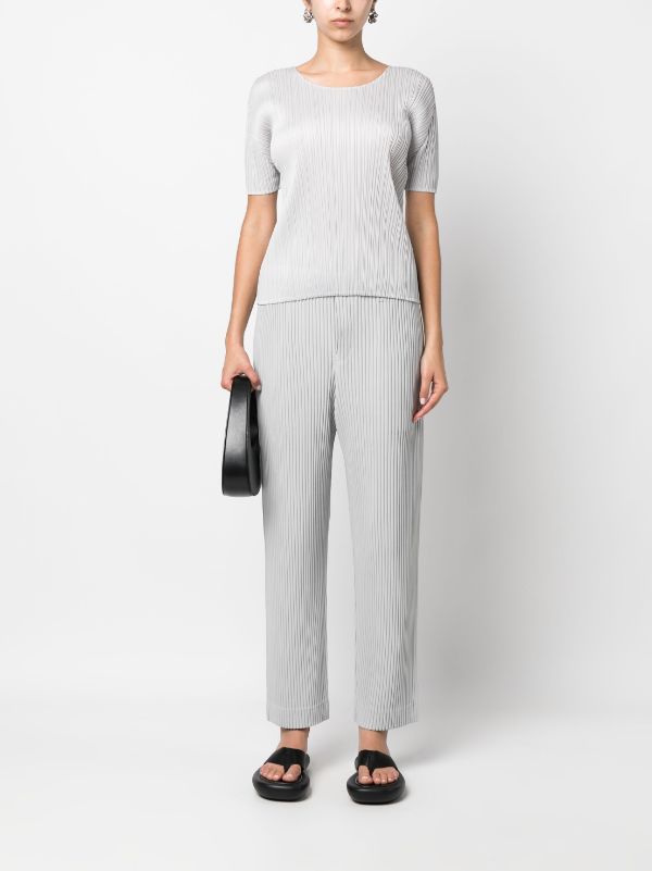 Pleats Please Issey Miyake - short sleeve top in light grey - 2
