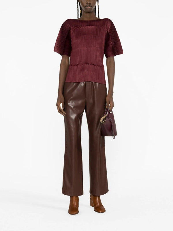Pleats Please Issey Miyake - cropped waist pleated top in burgundy - 2