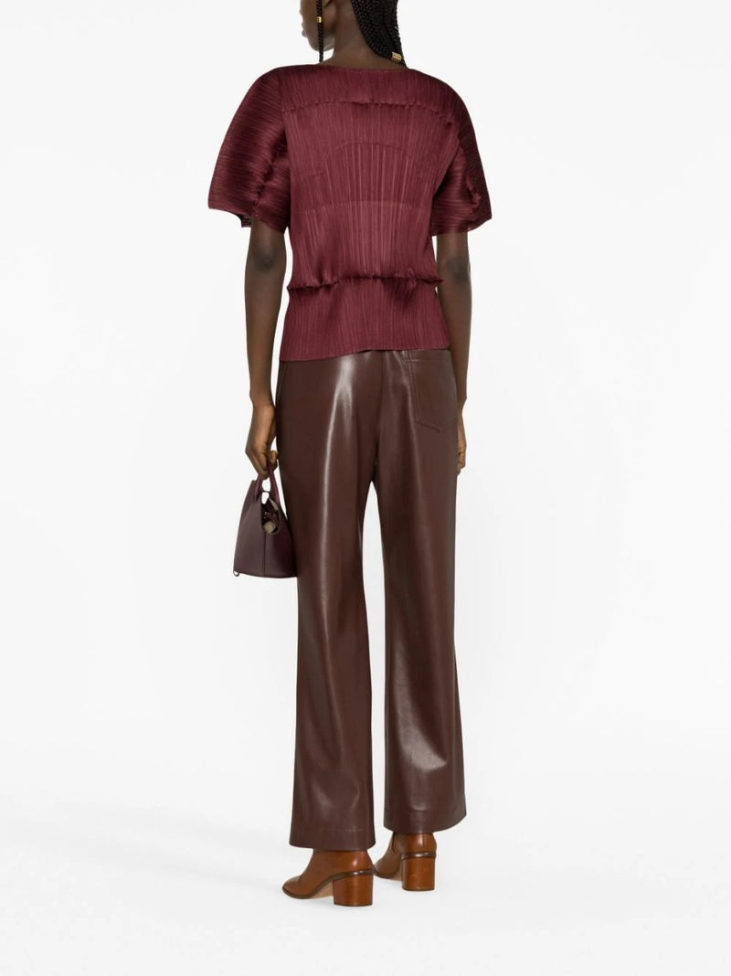 Pleats Please Issey Miyake - cropped waist pleated top in burgundy - 3