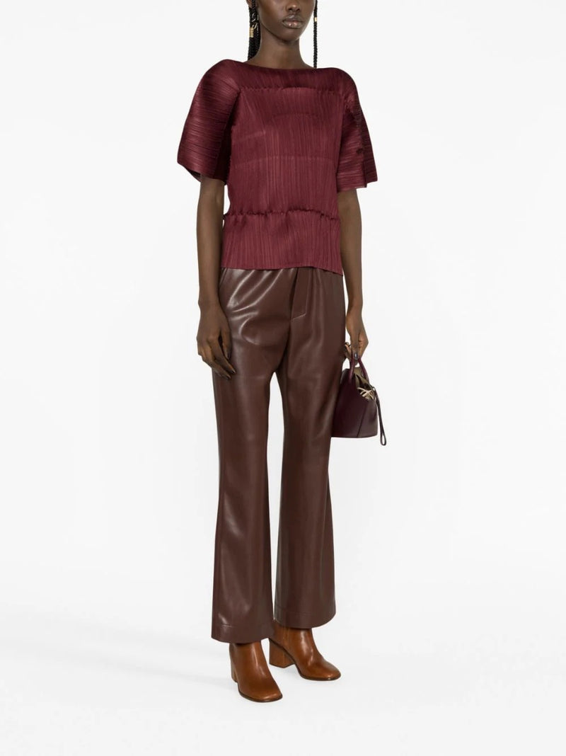 Pleats Please Issey Miyake - cropped waist pleated top in burgundy - 4