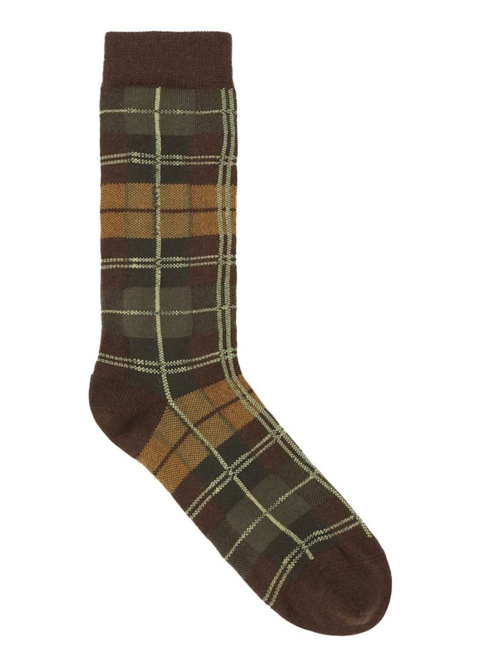 Ribbit Sock - Brown Green Dashed Checks