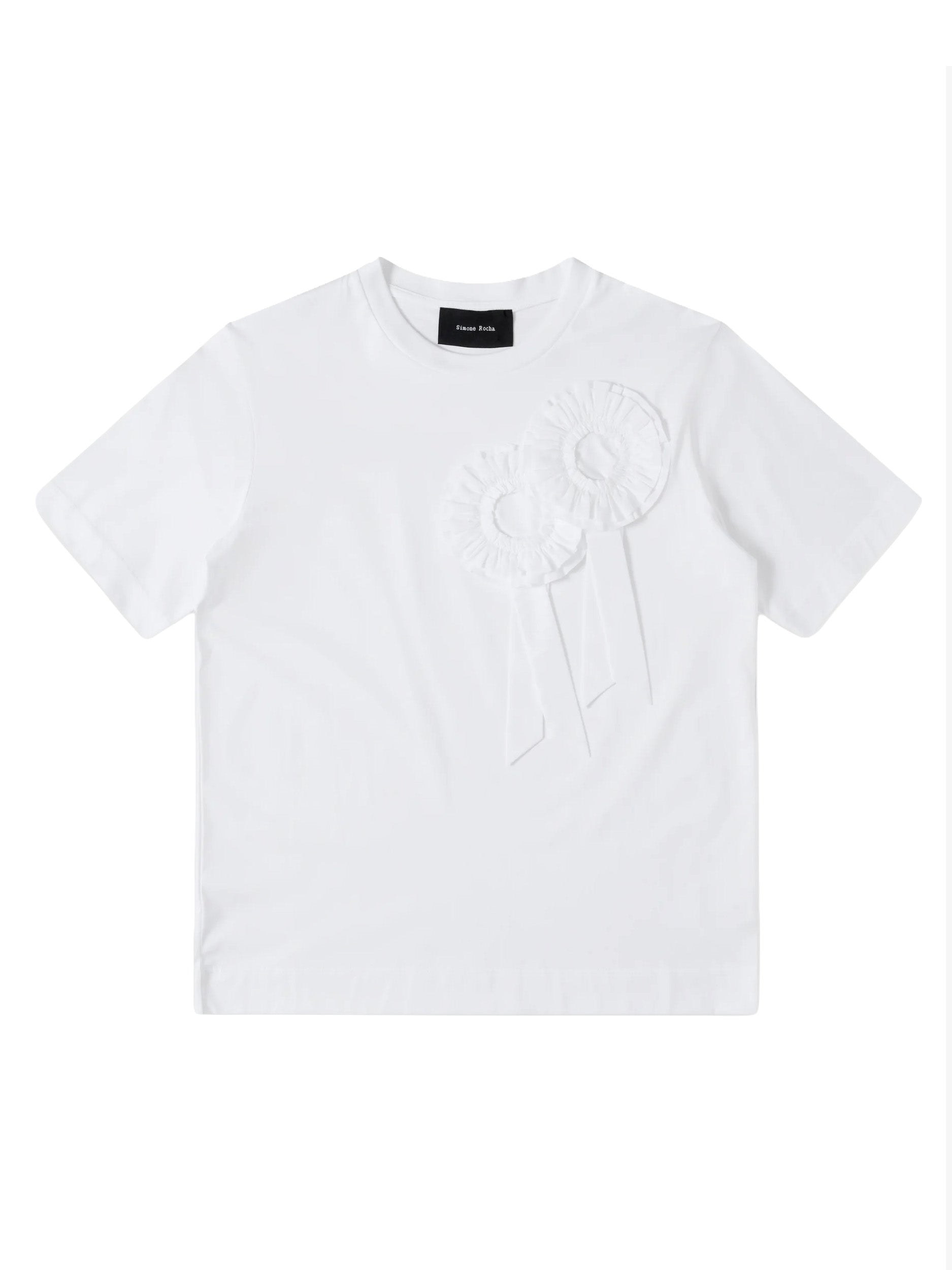 Simone Rocha Ribbon Rosette Boy T-Shirt in White with ribbon rosette appliqué