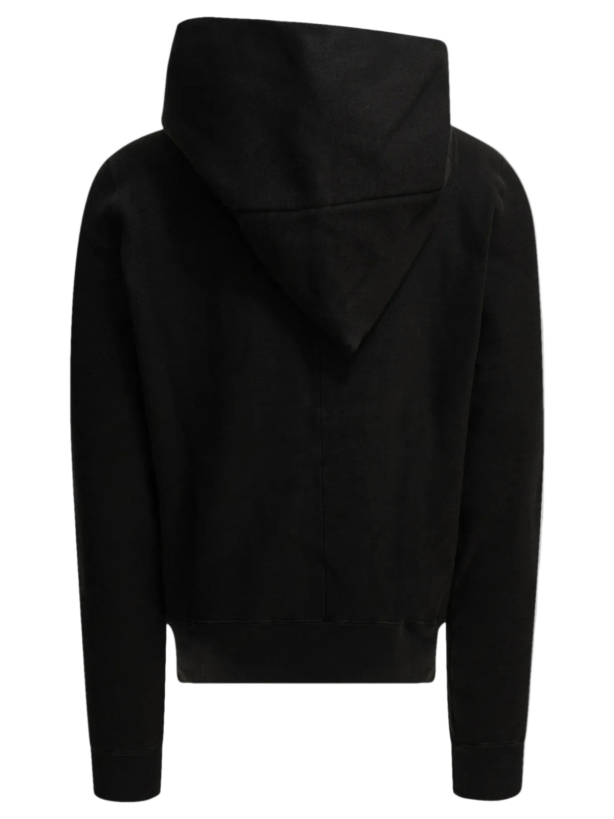 Back view of the Rick Owens DRKSHDW Mountain Hoodie in Black showing the oversized hood, centre back seam and ribbed hem.