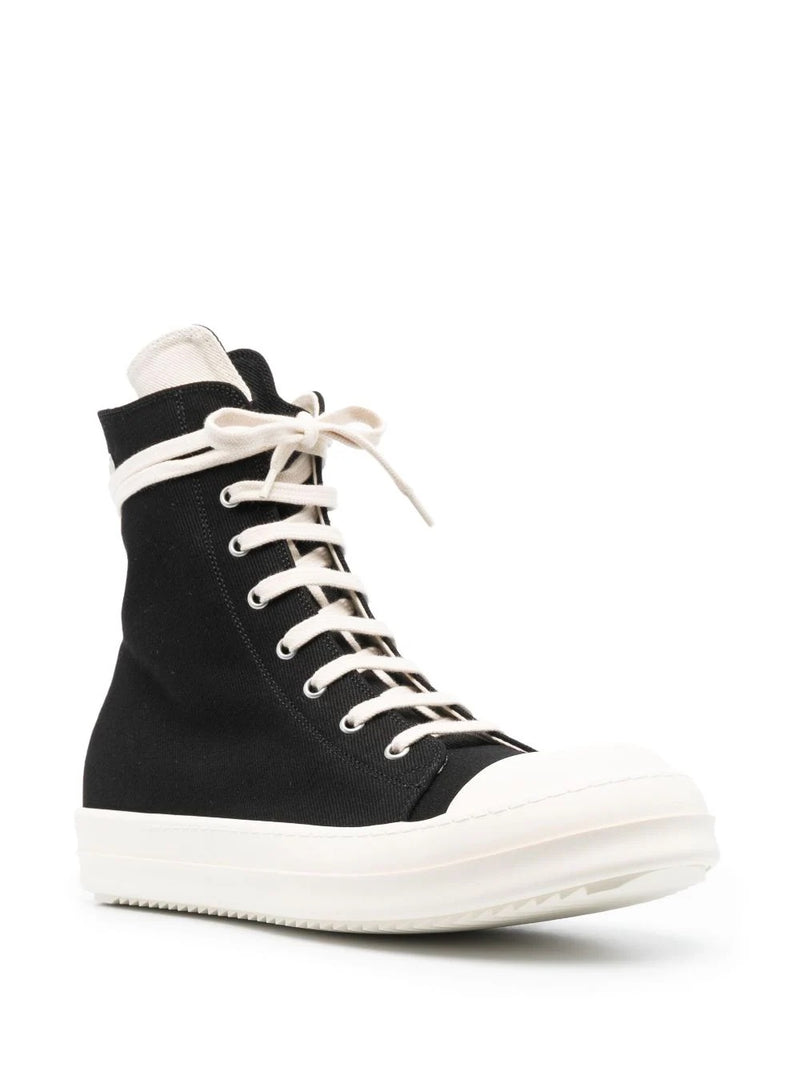 Rick Owens DRKSHDW │ Denim High Sneakers in Black/Milk/Milk