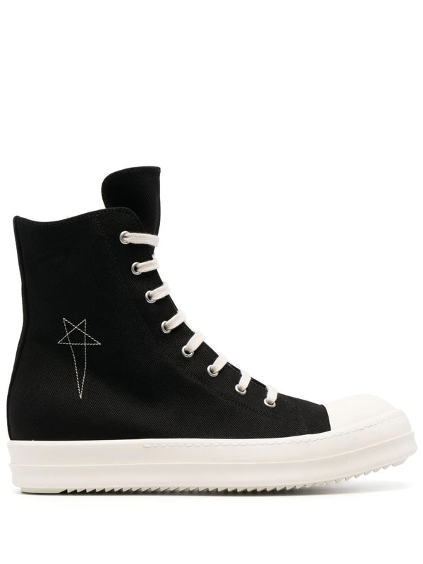 Rick Owens DRHSDW - denim high sneakers in black with embroidery - 1