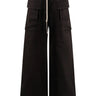 Black wide-leg pants with multiple pockets on a white background