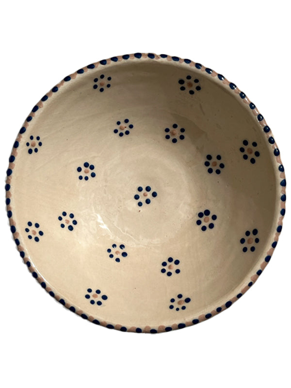 S.H.Y. Ceramics | Lilja Bowl in Blue and Rose Flowers on Creme / Creme