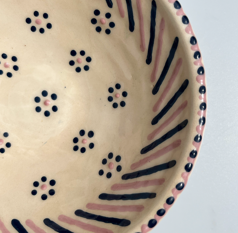 S.H.Y. Ceramics | Vibe Bowl in Blue and Pink Flowers on Creme / Creme