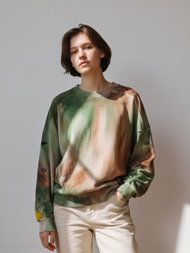 Distressed Sweatshirt - Beige, Yellow, Green Tiedye-[-SHOUSHOU TAIPEI-3