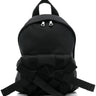 Black backpack with woven straps on a white background
