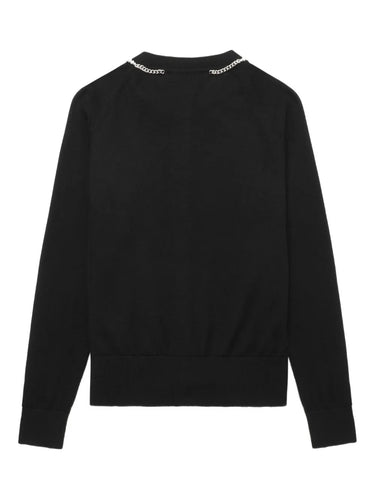 Black sweatshirt with neck detail on a white background