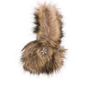 Fur-trimmed hare coin purse with decorative brooch on a white background