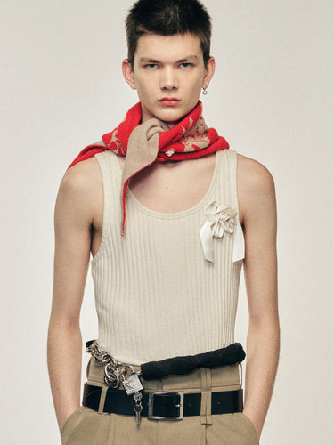 Graphic Logo Knit Neckerchief with Embroidery – Red/Oat/Pearl-[-Simone Rocha-2