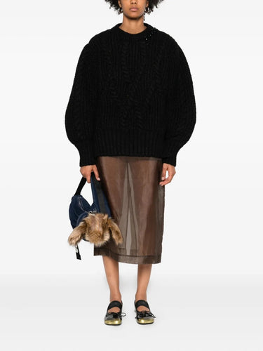 Puff Sleeve Chunky Knit Jumper with Embroidery – Black/Jet-[-Simone Rocha-2