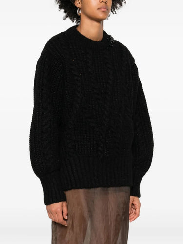 Puff Sleeve Chunky Knit Jumper with Embroidery – Black/Jet-[-Simone Rocha-3