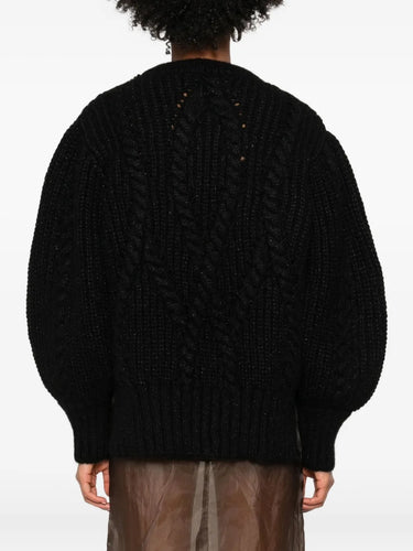 Puff Sleeve Chunky Knit Jumper with Embroidery – Black/Jet-[-Simone Rocha-4